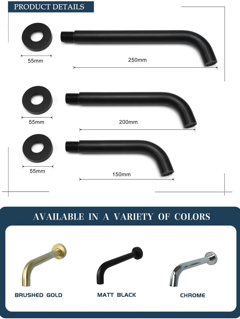 Wall-Mounted Brass Bathroom Faucet with 360° Swivel Spout, 15cm Single Hole Basin Faucet for Sink/Bathtub (Gold/Chrome)(Chrome 25CM Type D)