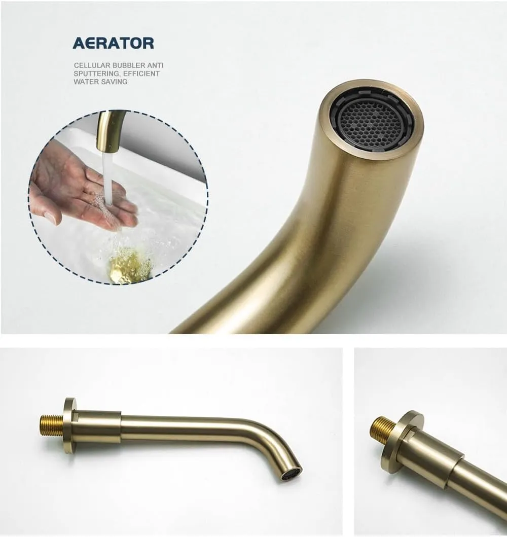 Wall-Mounted Brass Bathroom Faucet with 360° Swivel Spout, 15cm Single Hole Basin Faucet for Sink/Bathtub (Gold/Chrome)(Chrome 25CM Type D)