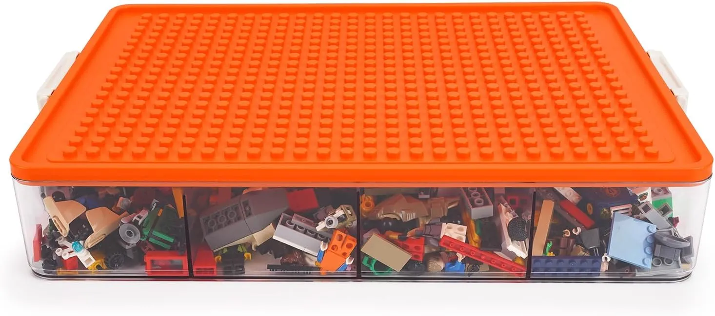 WANLIAN Storage Containers with Building Plate Lid, Stack-able Organizer Bin Chest, Brick Toy Storage Organizer with Handle, Bin Storage, Storage (Does not Include Bricks)