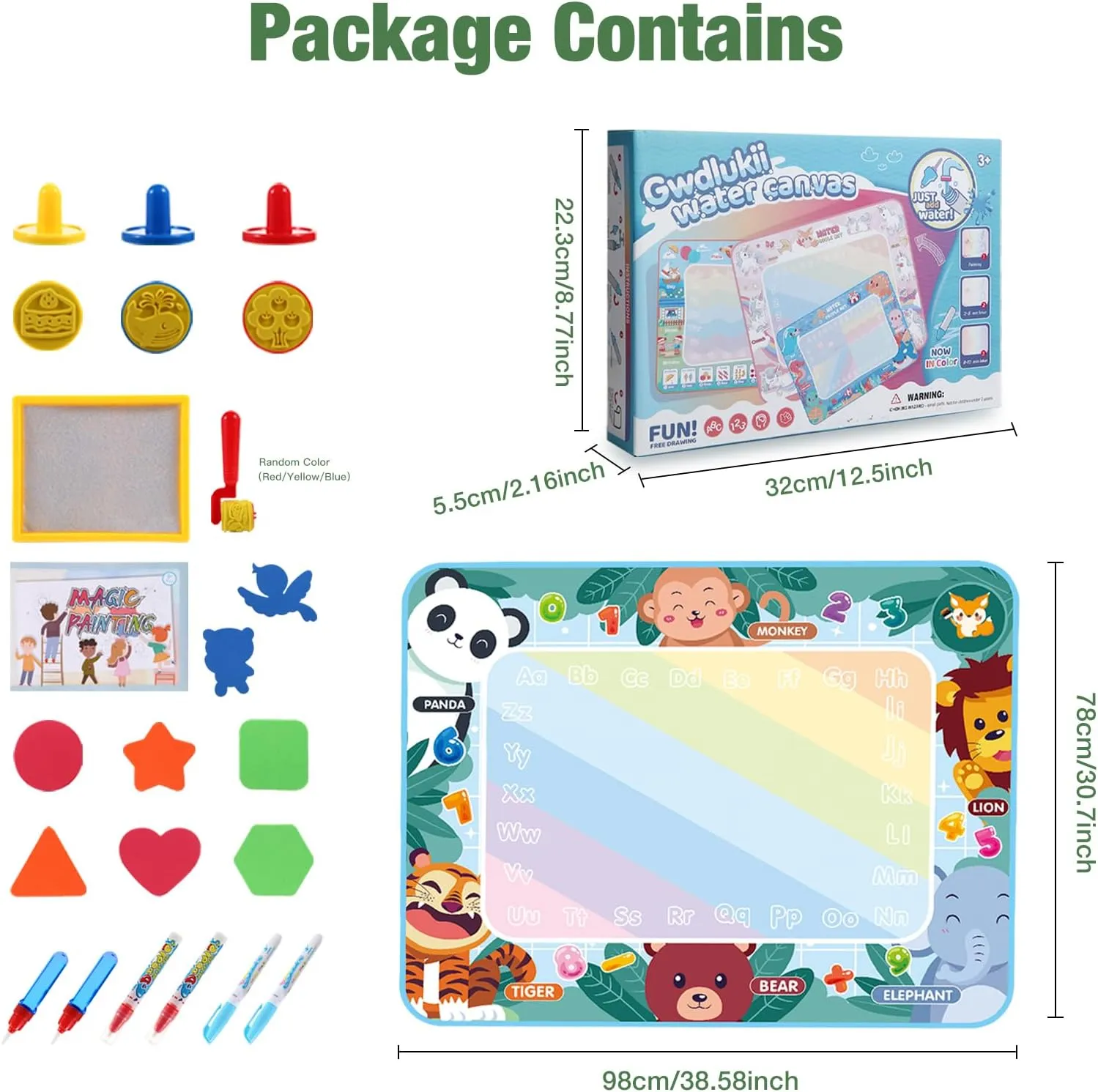 Water Doodle Mat for Toddlers 1-3 Drawing Board Water Toys for Toddlers Kids Toys Gifts for Boys 3 4 5 6 7 8 Years Old Animal Style