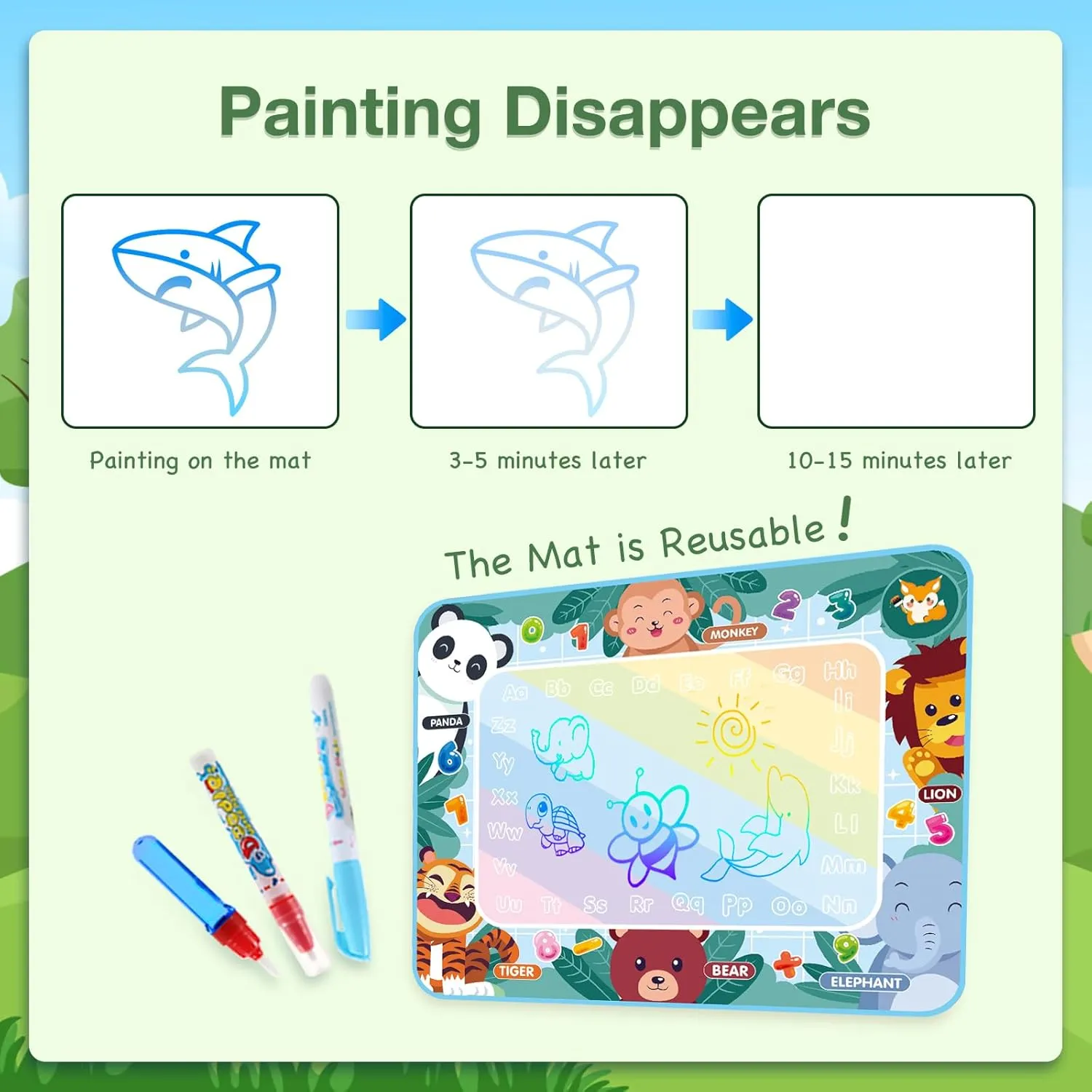Water Doodle Mat for Toddlers 1-3 Drawing Board Water Toys for Toddlers Kids Toys Gifts for Boys 3 4 5 6 7 8 Years Old Animal Style