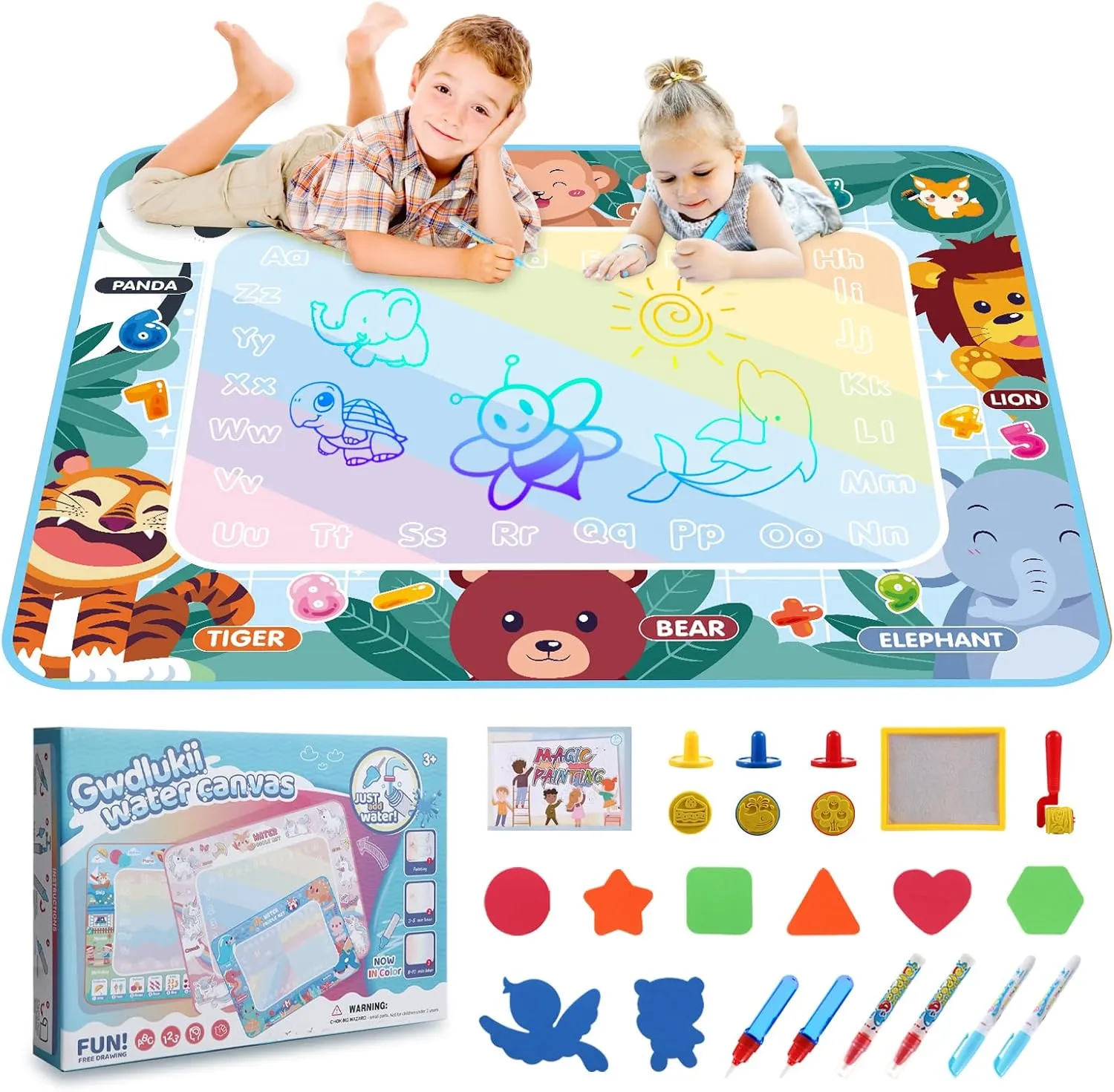 Water Doodle Mat for Toddlers 1-3 Drawing Board Water Toys for Toddlers Kids Toys Gifts for Boys 3 4 5 6 7 8 Years Old Animal Style