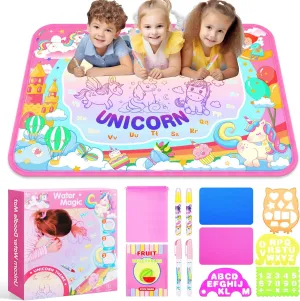 Water Doodle Mat, Unicorn Drawing Mat for Toddlers, Kids Water Painting Pad Coloring Board Set, Art Supplies for Toddlers, No Mess Crafts Birthday Christmas Gifts for Girls Ages 3 4 5 6 7 8