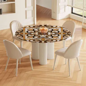 Waterproof Oil Proof Circular Table Cover Geometric Flower Rotation Non Wrinkled Farmhouse Dining Table Cover for Party Holidays Fits up 42"-46" Diameter Tables Brown Black Orange Graywhite