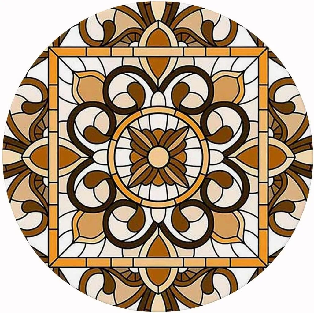 Waterproof Oil Proof Circular Table Cover Geometric Flower Rotation Non Wrinkled Farmhouse Dining Table Cover for Party Holidays Fits up 42"-46" Diameter Tables Brown Black Orange Graywhite