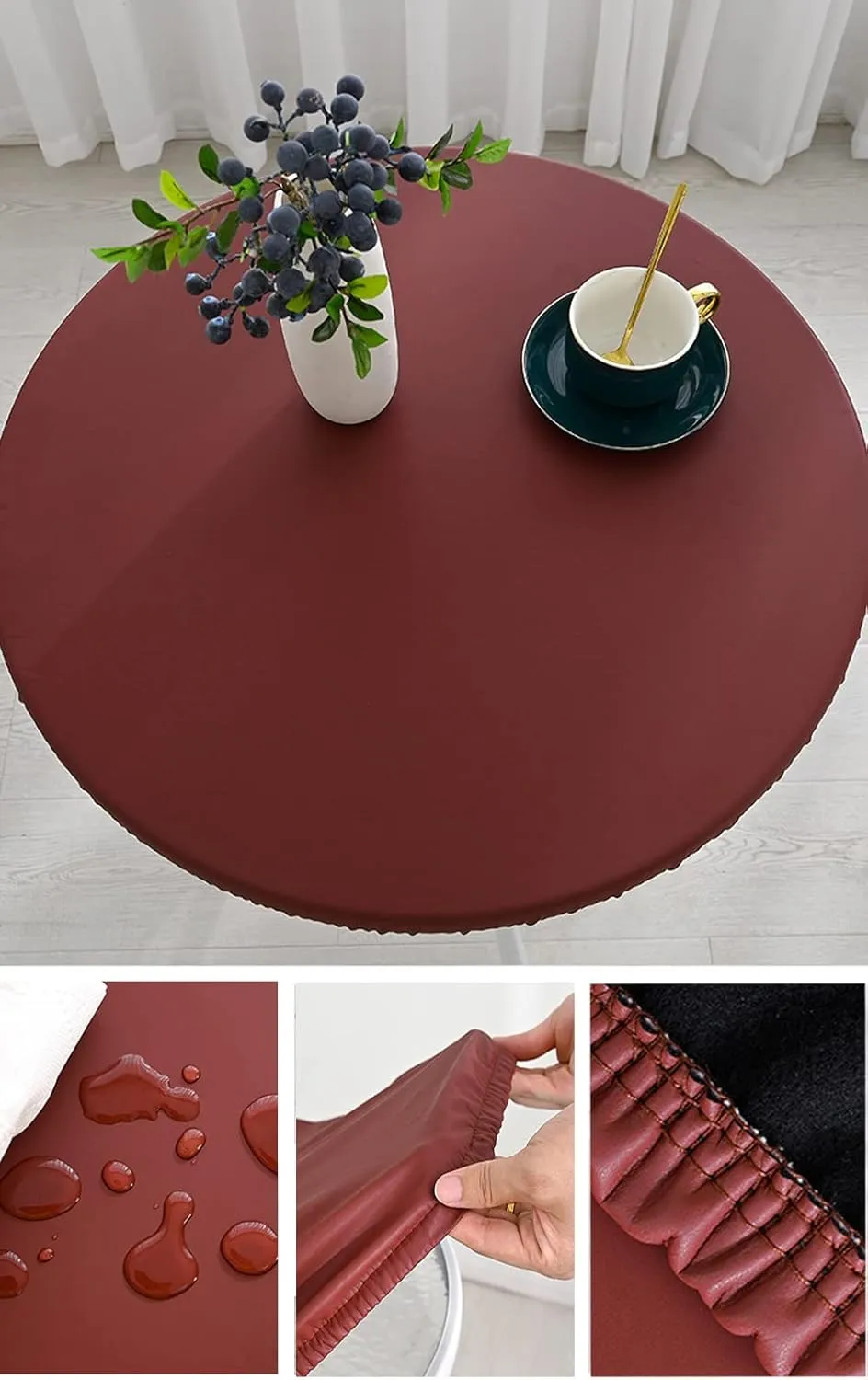 Waterproof PU Leather Tablecloth Elastic Edged Tablecloth Wipeable Table Cloth Table Cover