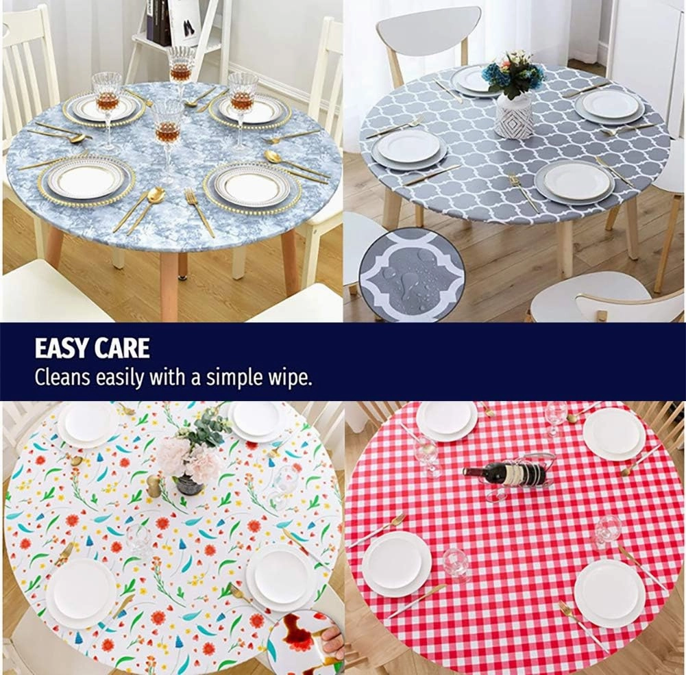 Waterproof Tablecloth Elastic Edged Tablecloth Wipeable Table Cloth Table Cover for Outdoor, Patio, Kitchen and Dining Room 31" Inch Round Tight Fit Champagne