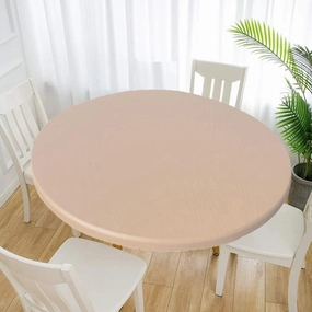 Waterproof Tablecloth Elastic Edged Tablecloth Wipeable Table Cloth Table Cover for Outdoor, Patio, Kitchen and Dining Room 31" Inch Round Tight Fit Champagne
