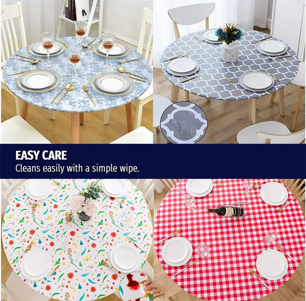 Waterproof Tablecloth Elastic Edged Tablecloth Wipeable Table Cloth Table Cover for Outdoor, Patio, Kitchen and Dining Room Marble Pattern 31" Inch Round Tight Fit