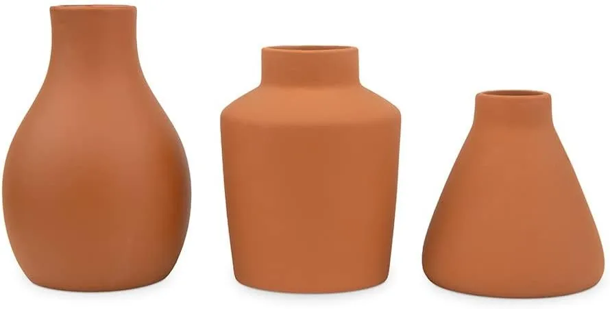 Weddingstar 3-Piece Clay Table Vase Set - Brown Terra Cotta