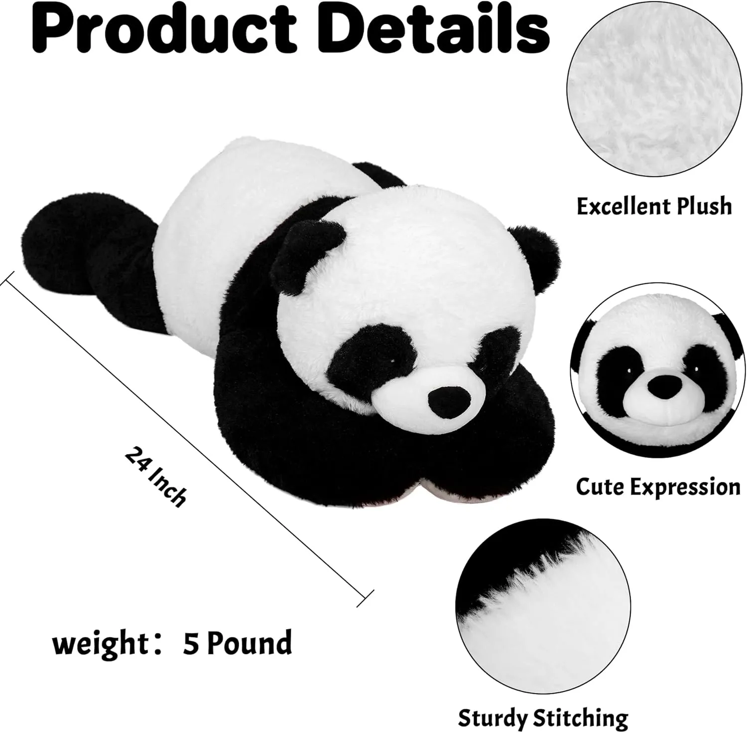Wepop 5lb Weighted Stuffed Animals, 24in Big Panda Plush, Cute Soft Plushie Pillows for Adults Boys Girls