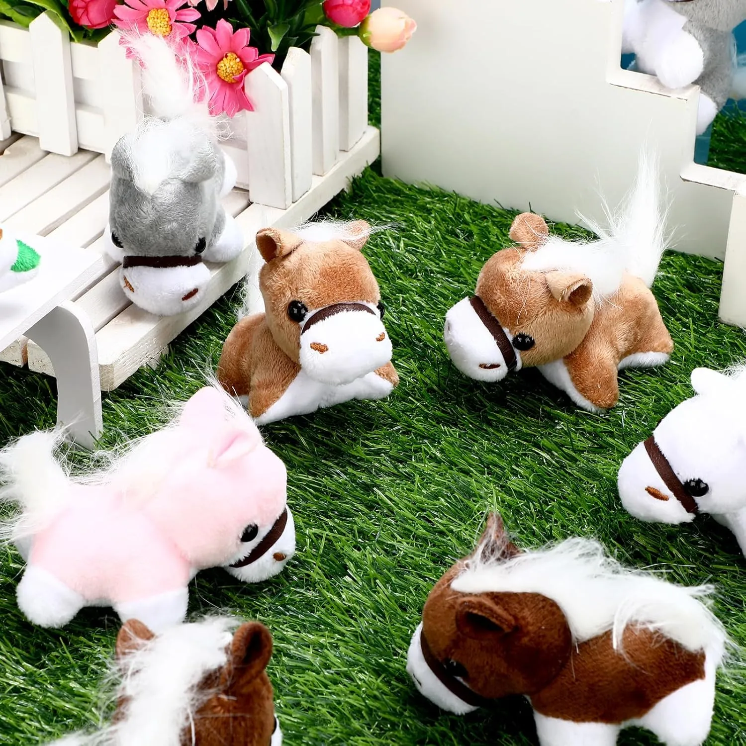 Wettarn 24 Pcs Mini Elephant Stuffed Animals Small Cute Plush Toys for Birthday Party Baby Shower Favors Classroom Gifts, 3.1 Inch(Horse,Mixed Color)