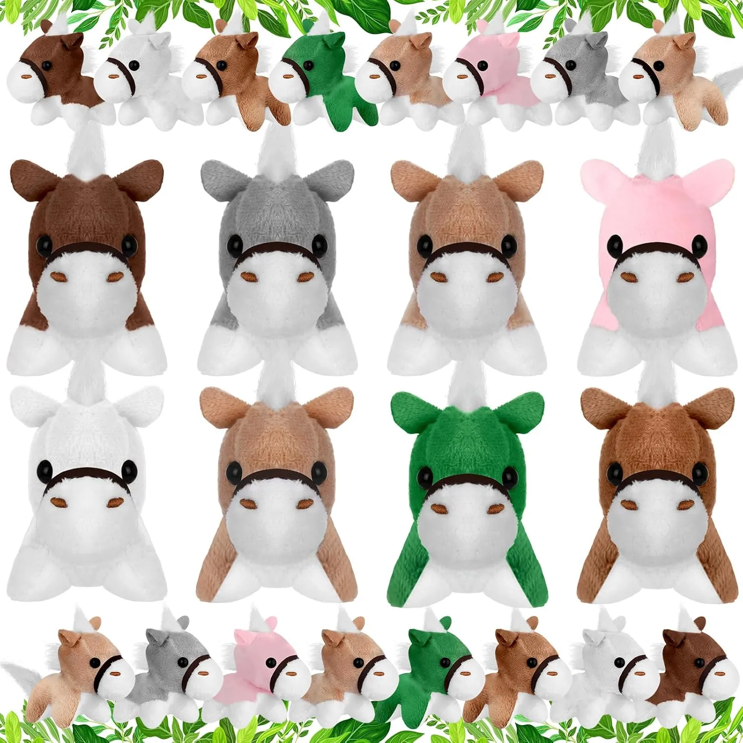 Wettarn 24 Pcs Mini Elephant Stuffed Animals Small Cute Plush Toys for Birthday Party Baby Shower Favors Classroom Gifts, 3.1 Inch(Horse,Mixed Color)