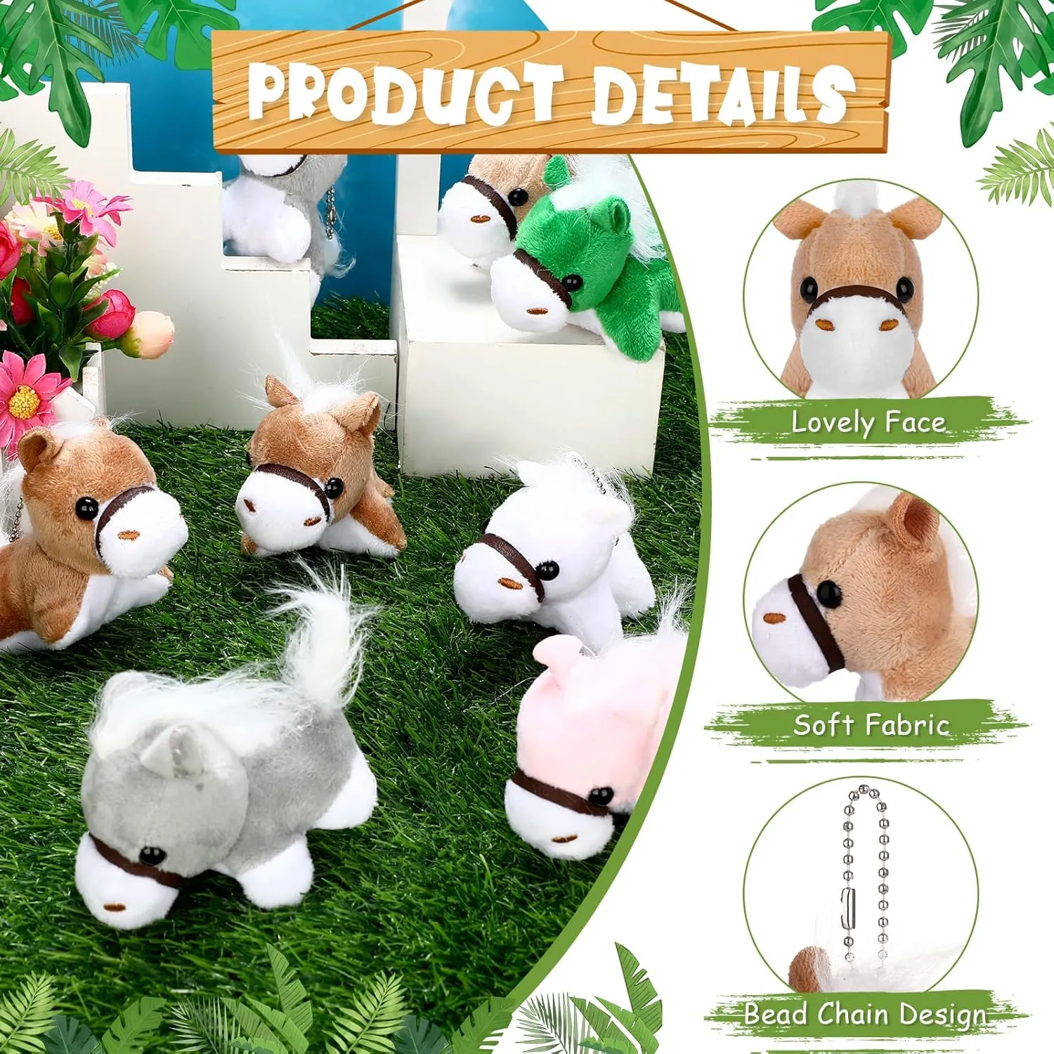 Wettarn 24 Pcs Mini Elephant Stuffed Animals Small Cute Plush Toys for Birthday Party Baby Shower Favors Classroom Gifts, 3.1 Inch(Horse,Mixed Color)
