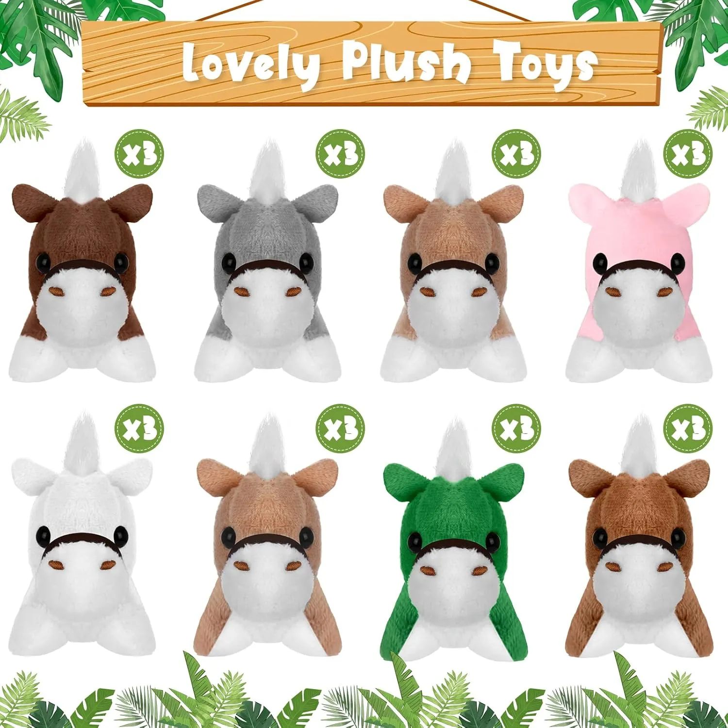 Wettarn 24 Pcs Mini Elephant Stuffed Animals Small Cute Plush Toys for Birthday Party Baby Shower Favors Classroom Gifts, 3.1 Inch(Horse,Mixed Color)