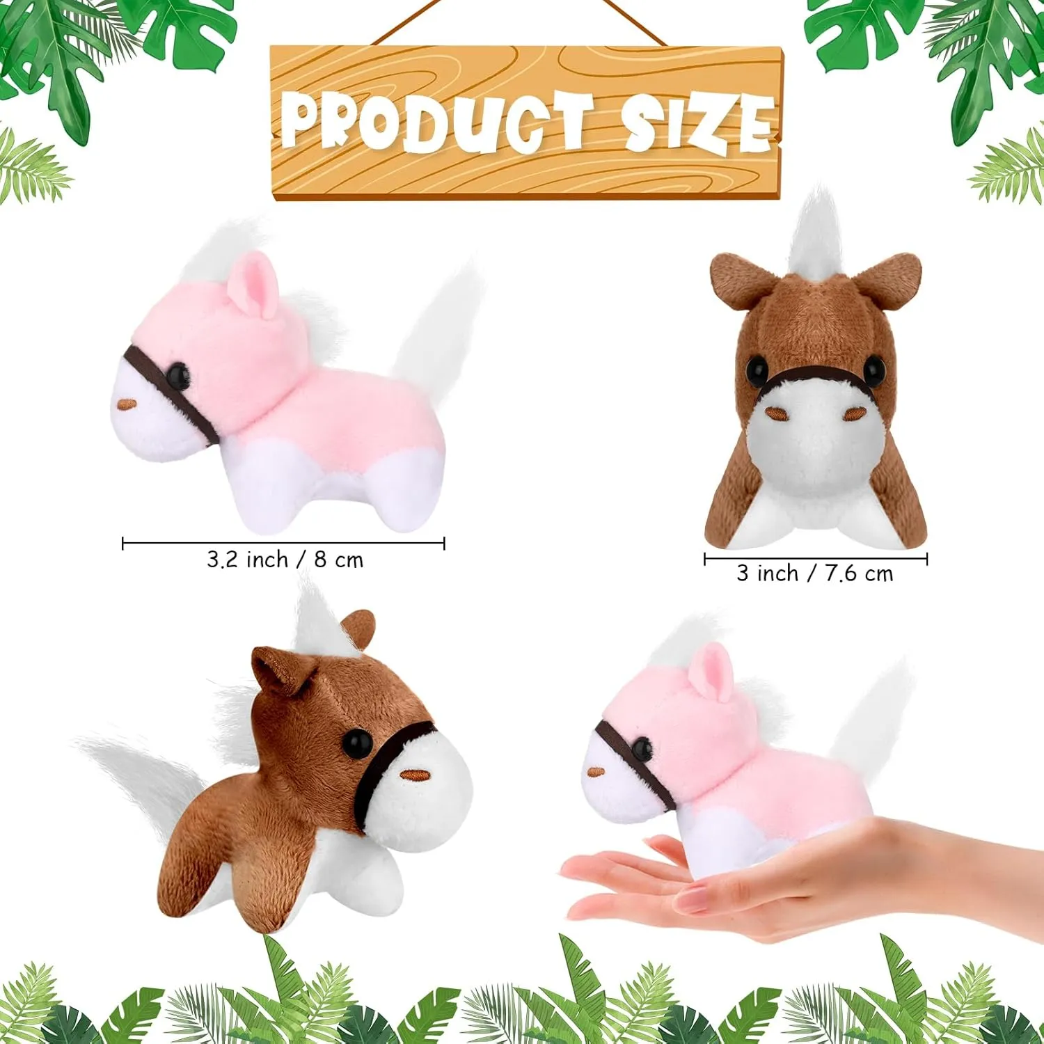 Wettarn 24 Pcs Mini Elephant Stuffed Animals Small Cute Plush Toys for Birthday Party Baby Shower Favors Classroom Gifts, 3.1 Inch(Horse,Mixed Color)
