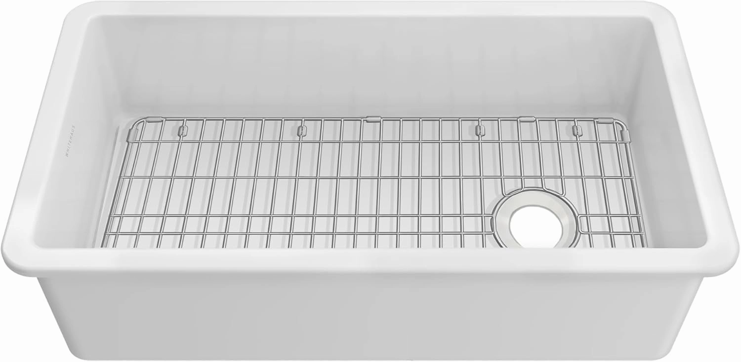 Whitehaus Collection Undermount/Drop-in Fireclay Kitchen Sinks, Stainless Steel Grid Included