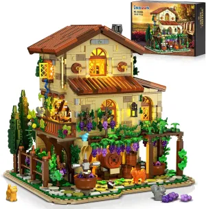 Winery Chateau House Building Set with Lights, Vineyard Castle Construction Model Home Decor, 1826 PCS Vine Estate Autumn Cabin Building Block Kit Gift for Mothers Day Adults Teens Boys Girls