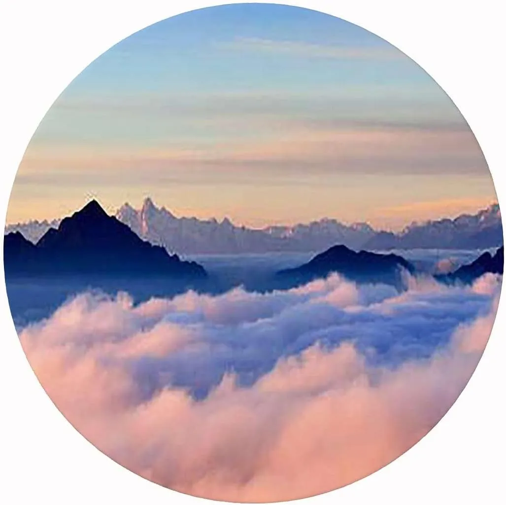 Wipable Tabletop Protective Cloth Sunset Mist Mountain Wilderness Landscape Table Cover Kitchen Picnic Dinning Tabletop Home Decoration Landscape Fits up 42"-46" Diameter Tables Orange