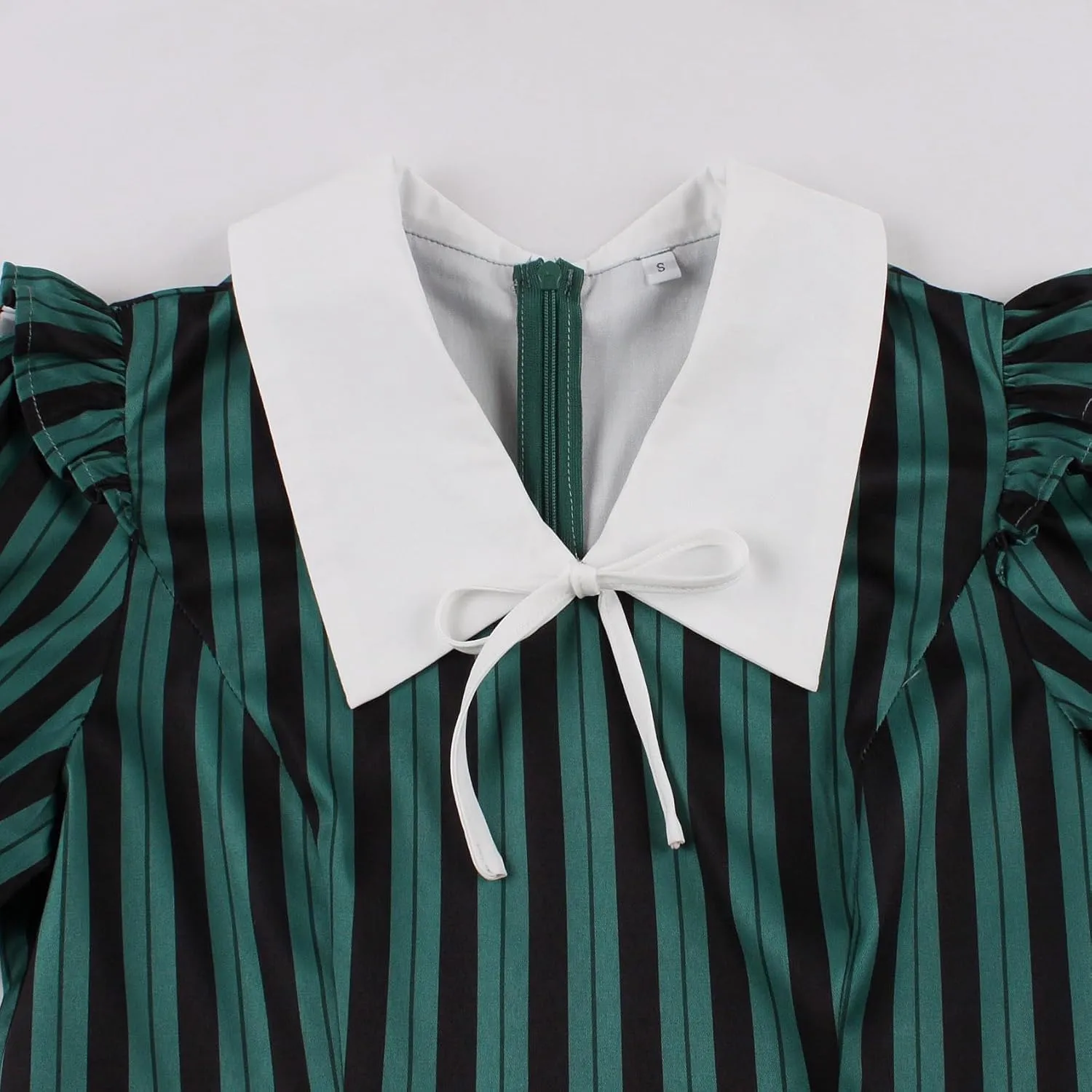 Women 1950s Vertical Short Sleeve Striped Dress Halloween Costume Vintage Buttons Tie Rockabilly Pinup Dress Cosplay