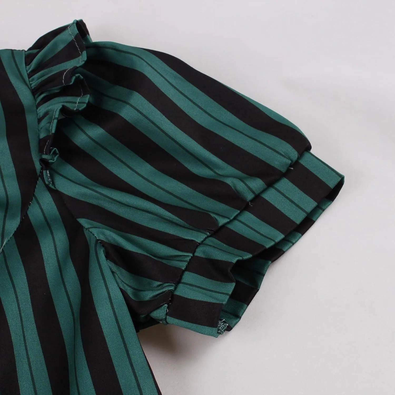 Women 1950s Vertical Short Sleeve Striped Dress Halloween Costume Vintage Buttons Tie Rockabilly Pinup Dress Cosplay