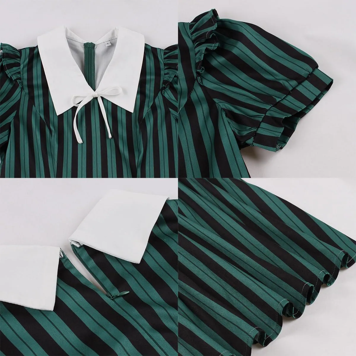 Women 1950s Vertical Short Sleeve Striped Dress Halloween Costume Vintage Buttons Tie Rockabilly Pinup Dress Cosplay