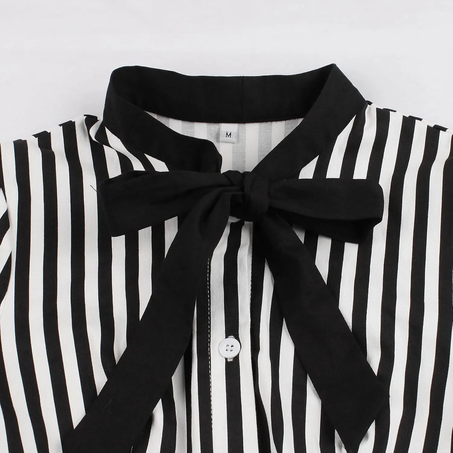 Women 1950s Vertical Short Sleeve Striped Dress Halloween Costume Vintage Buttons Tie Rockabilly Pinup Dress Cosplay
