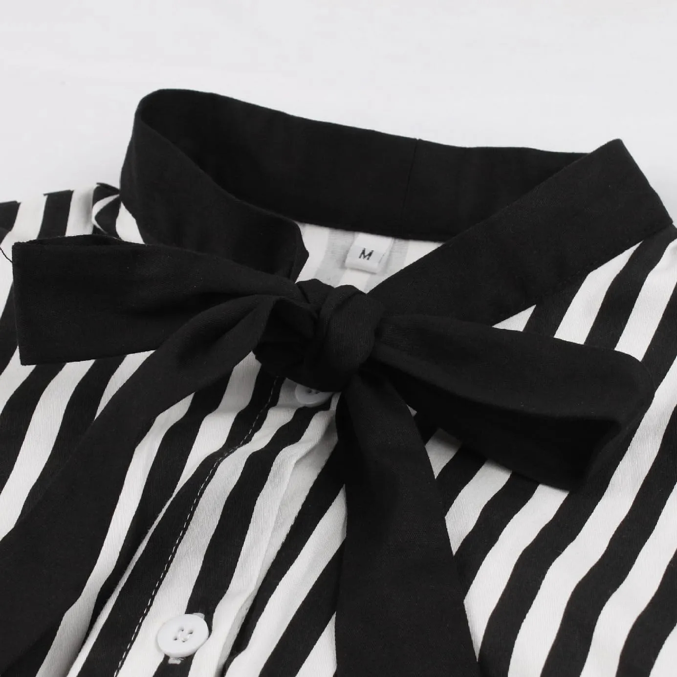 Women 1950s Vertical Short Sleeve Striped Dress Halloween Costume Vintage Buttons Tie Rockabilly Pinup Dress Cosplay