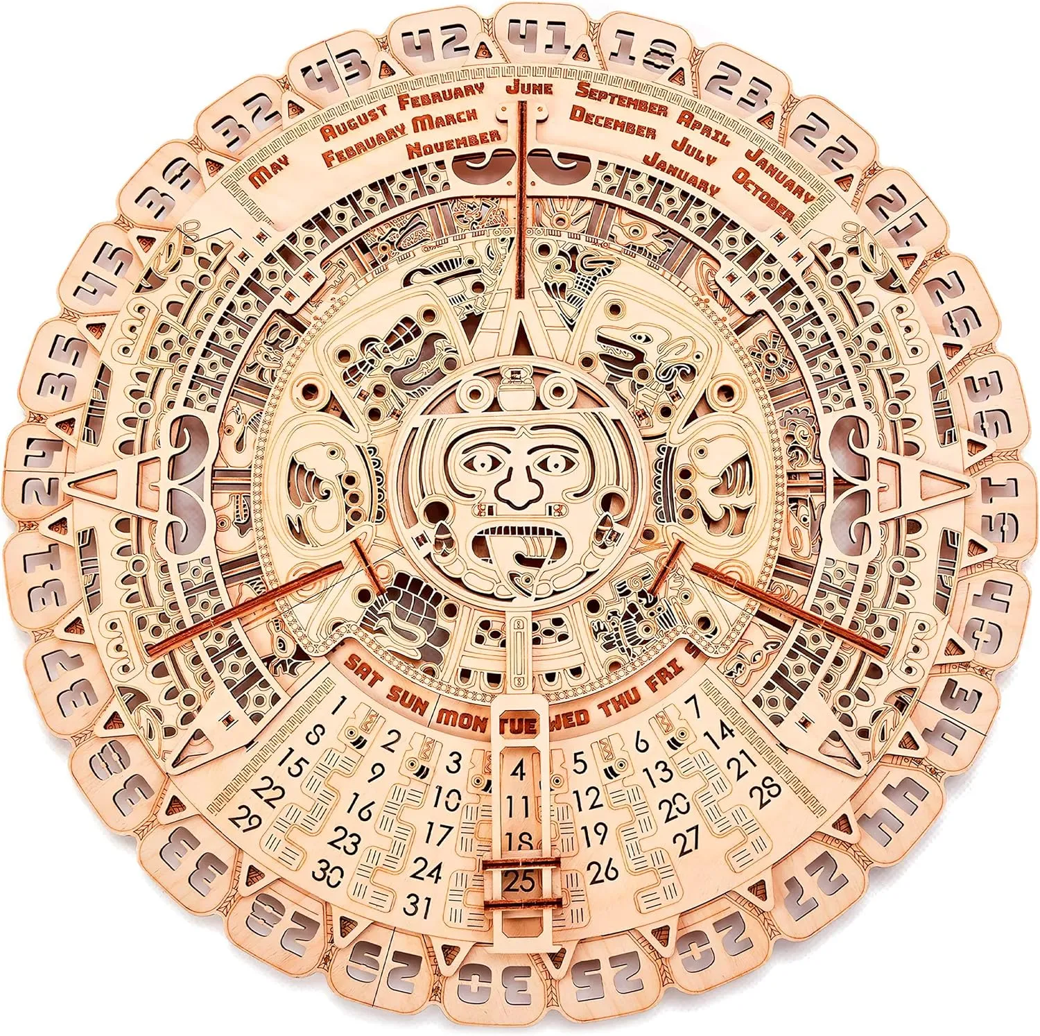 Wood Trick Mayan Wall Calendar 3D Wooden Puzzles for Adults and Kids to Build - 16" - Wooden Model Kit - Aztec Calendar
