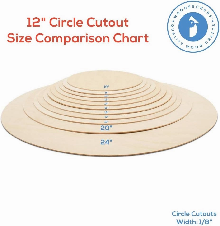 Wood Circles 12 inch, 1/8 Inch Thick, Birch Plywood Discs, Pack of 5 Unfinished Wood Circles for Crafts, Wood Rounds by Woodpeckers