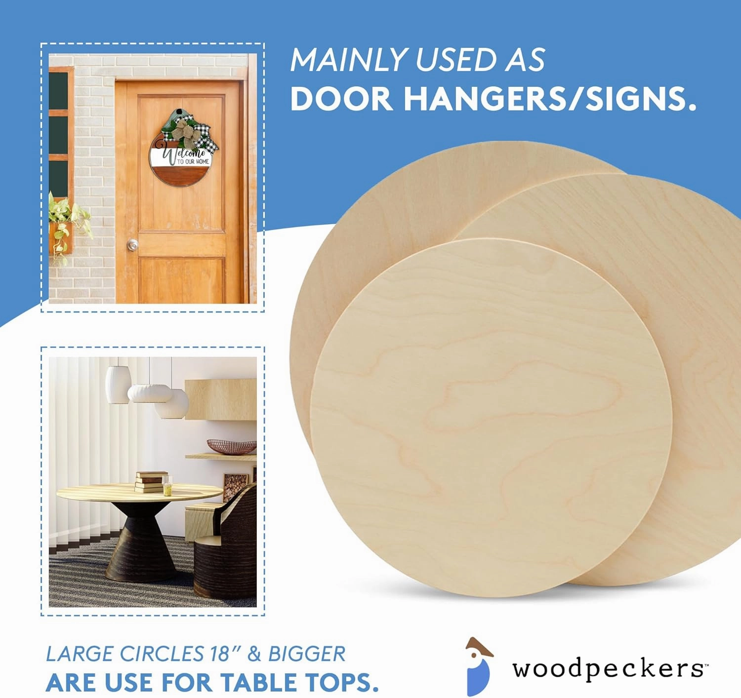 Wood Circles 12 inch, 1/8 Inch Thick, Birch Plywood Discs, Pack of 5 Unfinished Wood Circles for Crafts, Wood Rounds by Woodpeckers