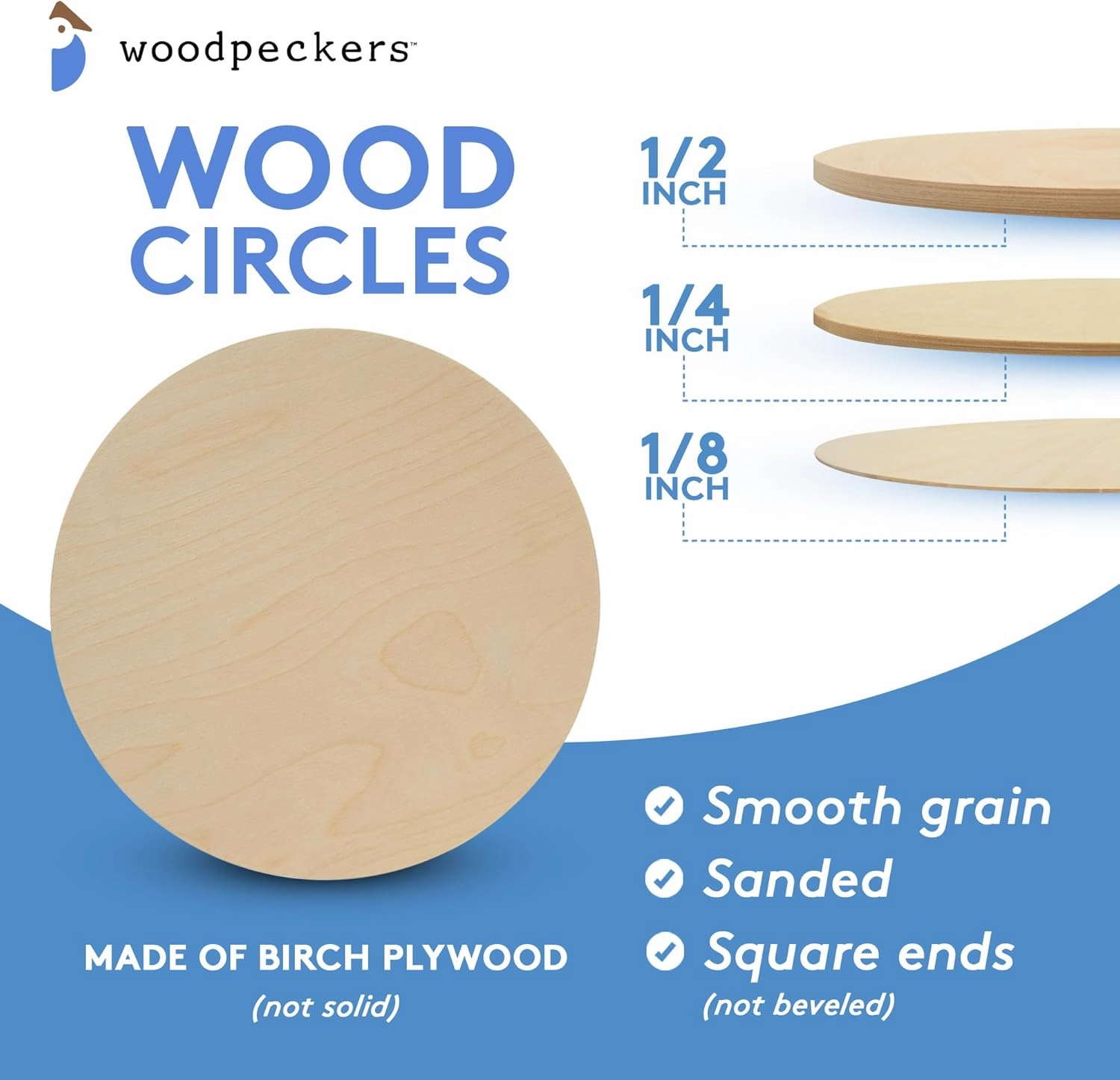 Wood Circles 14 inch, 1/8 Inch Thick, Birch Plywood Discs, Pack of 2 Unfinished Wood Circles for Crafts, Wood Rounds by Woodpeckers