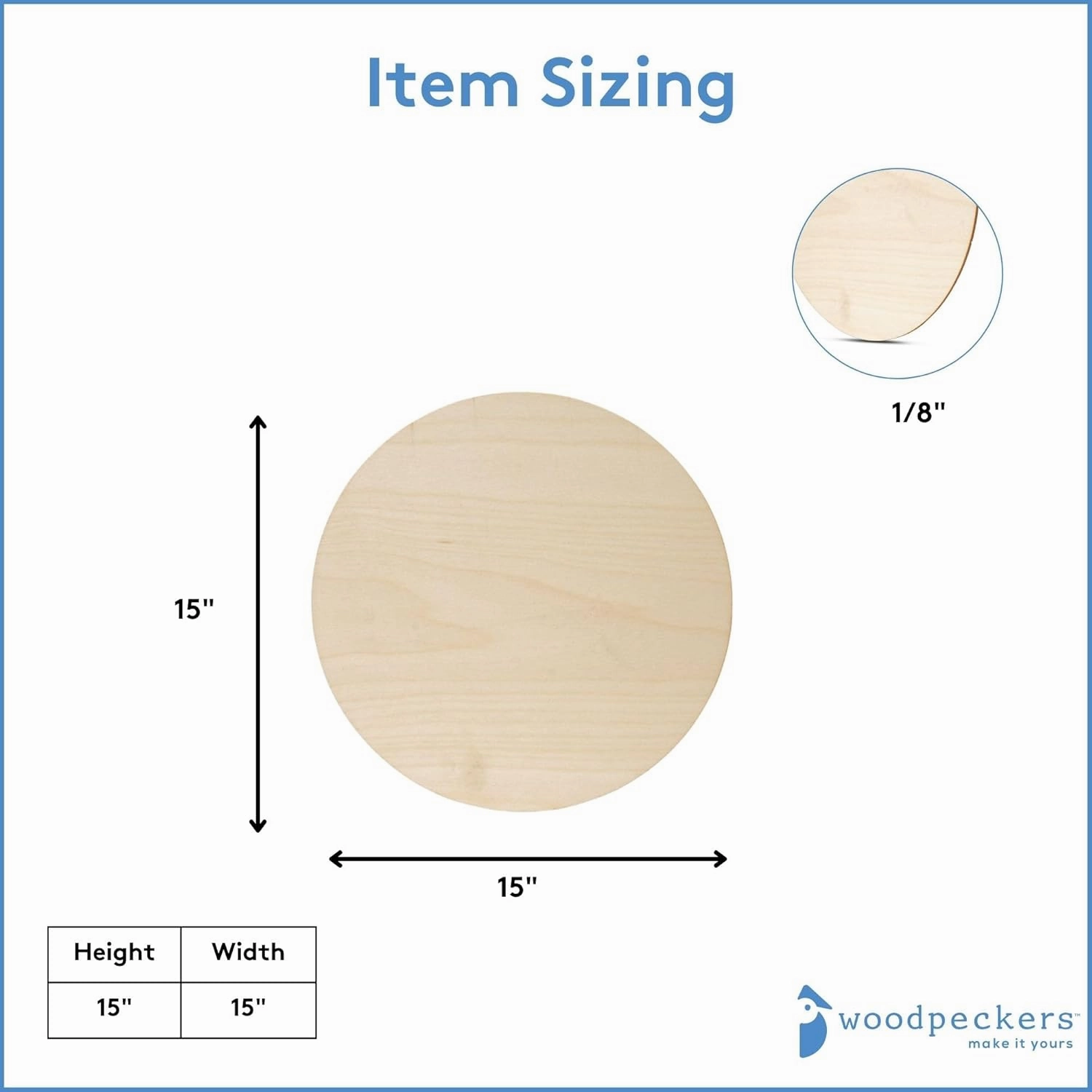 Wood Circles 15 inch, 1/8 Inch Thick, Birch Plywood Discs, Pack of 2 Unfinished Wood Circles for Crafts, Wood Rounds by Woodpeckers