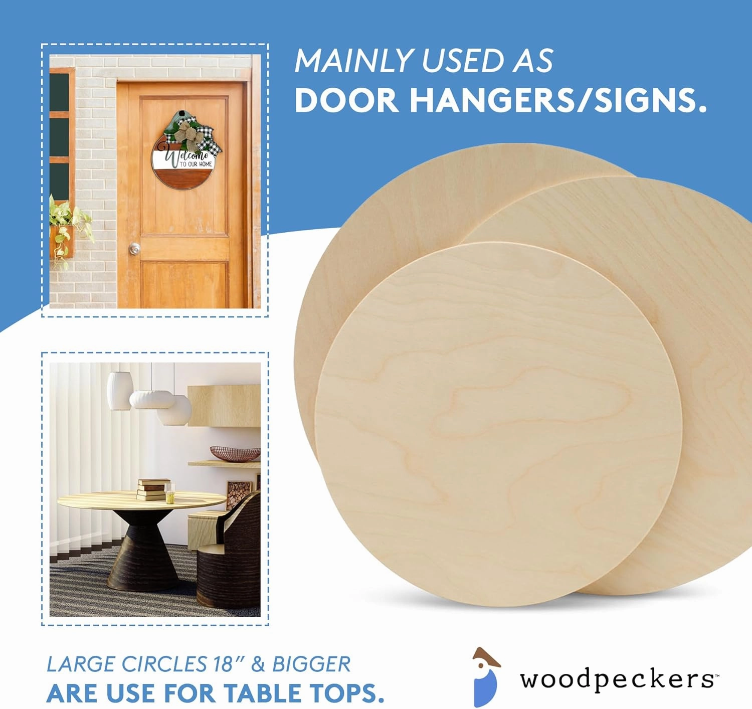 Wood Circles 18 inch, 1/8 Inch Thick, Birch Plywood Discs, Pack of 2 Unfinished Wood Circles for Crafts, Wood Rounds by Woodpeckers