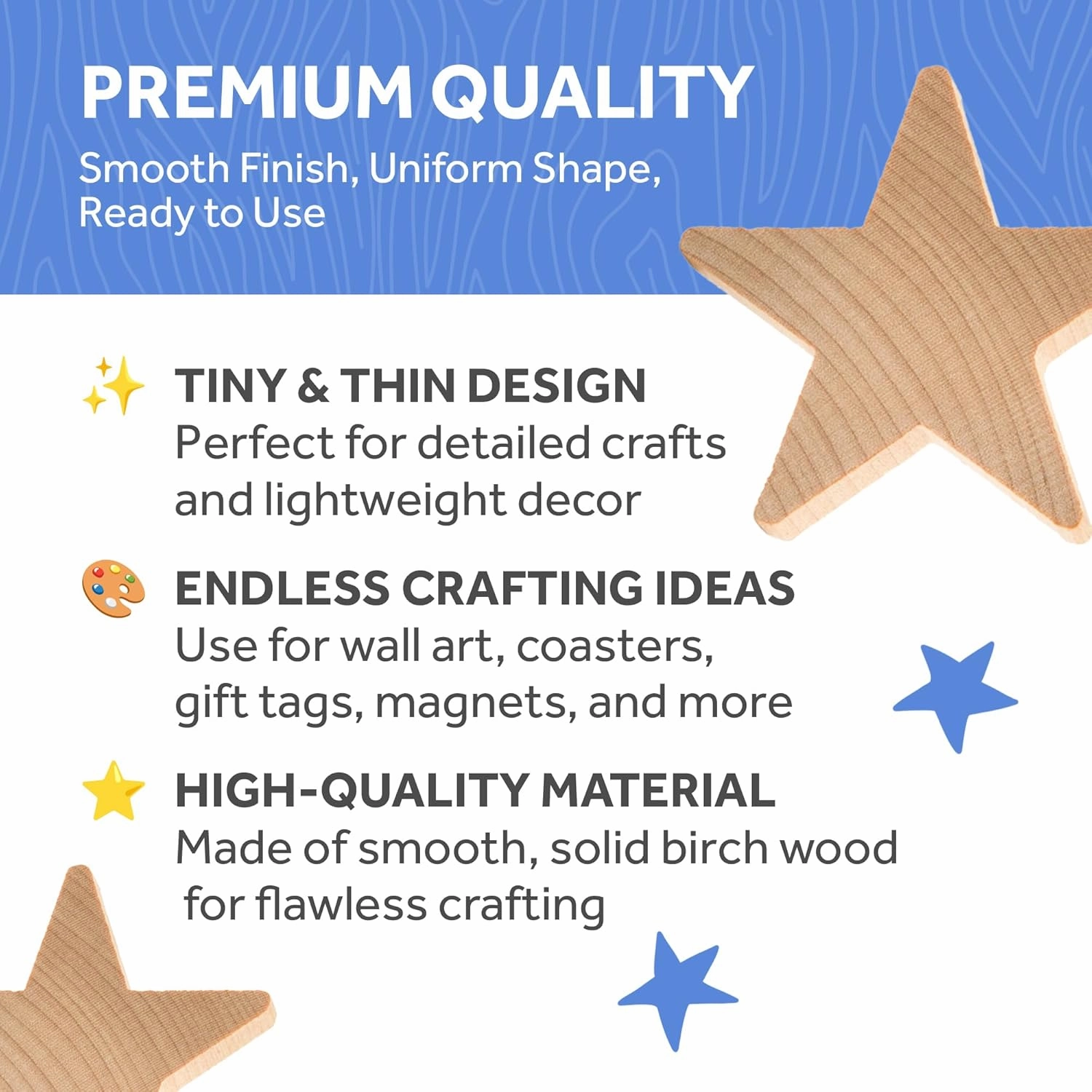 Wood Stars for Crafts, Wooden Stars Cutouts 1 Inch by 3/16 Inch, Pack of 250 Small Wooden Stars for Crafts, Christmas, July 4th & Memorial Day by Woodpeckers