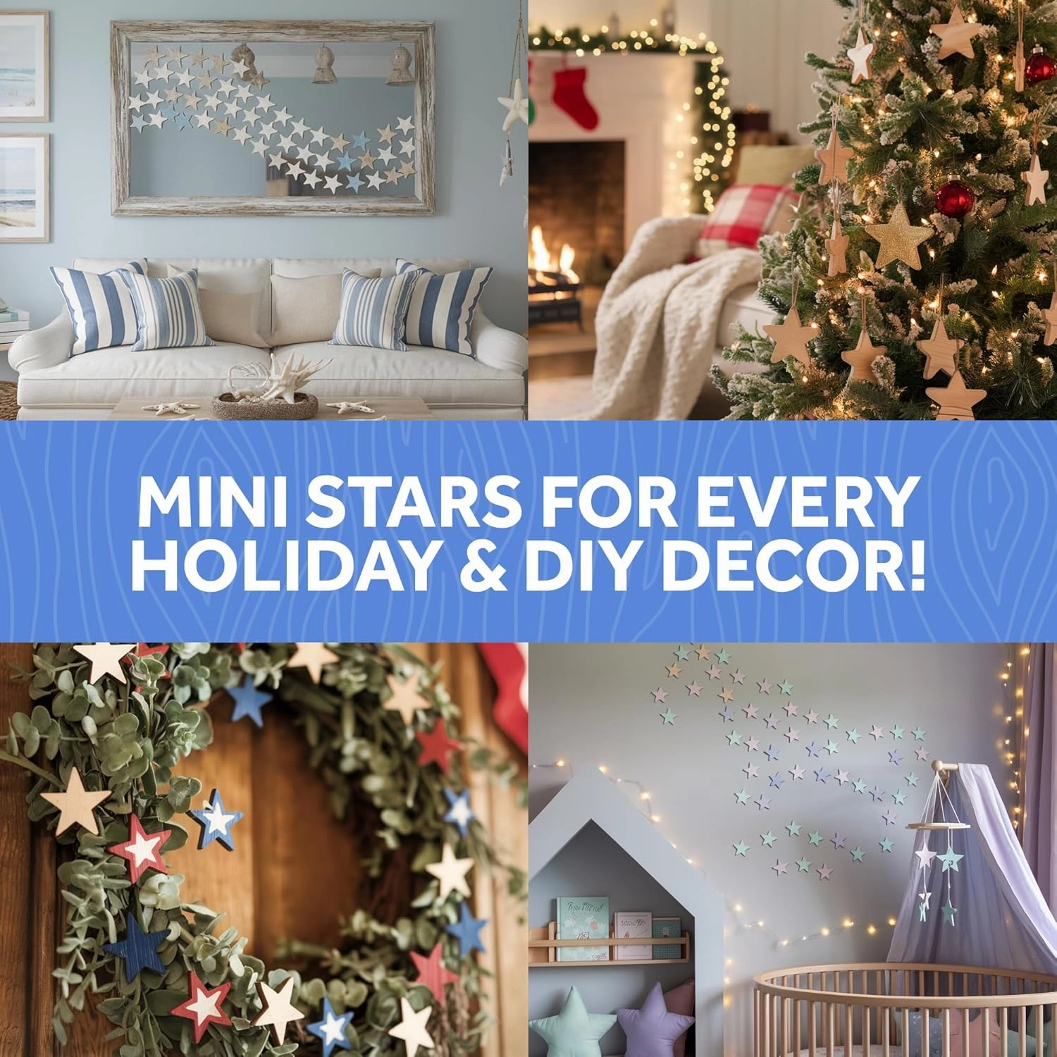 Wood Stars for Crafts, Wooden Stars Cutouts 1 Inch by 3/16 Inch, Pack of 250 Small Wooden Stars for Crafts, Christmas, July 4th & Memorial Day by Woodpeckers