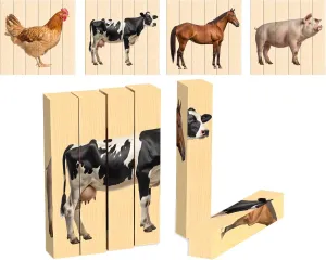 Wooden Animal Chunky Puzzles for Toddlers 2  Years - Montessori 4 in 1 Farm Animal Block Puzzle Toy