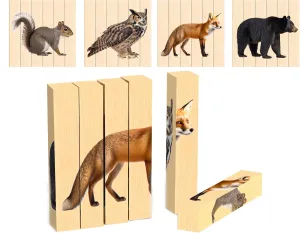 Wooden Animal Chunky Puzzles for Toddlers 2  Years - Montessori 4 in 1 Woodland Creature Block Puzzle Toy