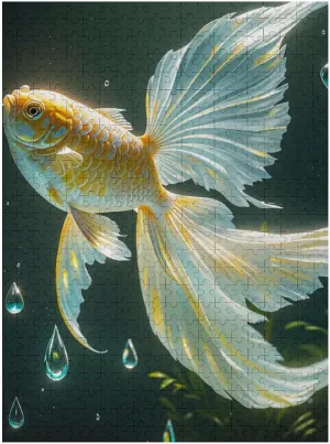 Wooden Jigsaw Puzzles - Beautiful Gold Fish Wooden Puzzle for Adults 500 Piece,Fun Leisure Game Educational Toys Decompressing Intellectual Puzzles Suitable Family Friends Decorations Gift
