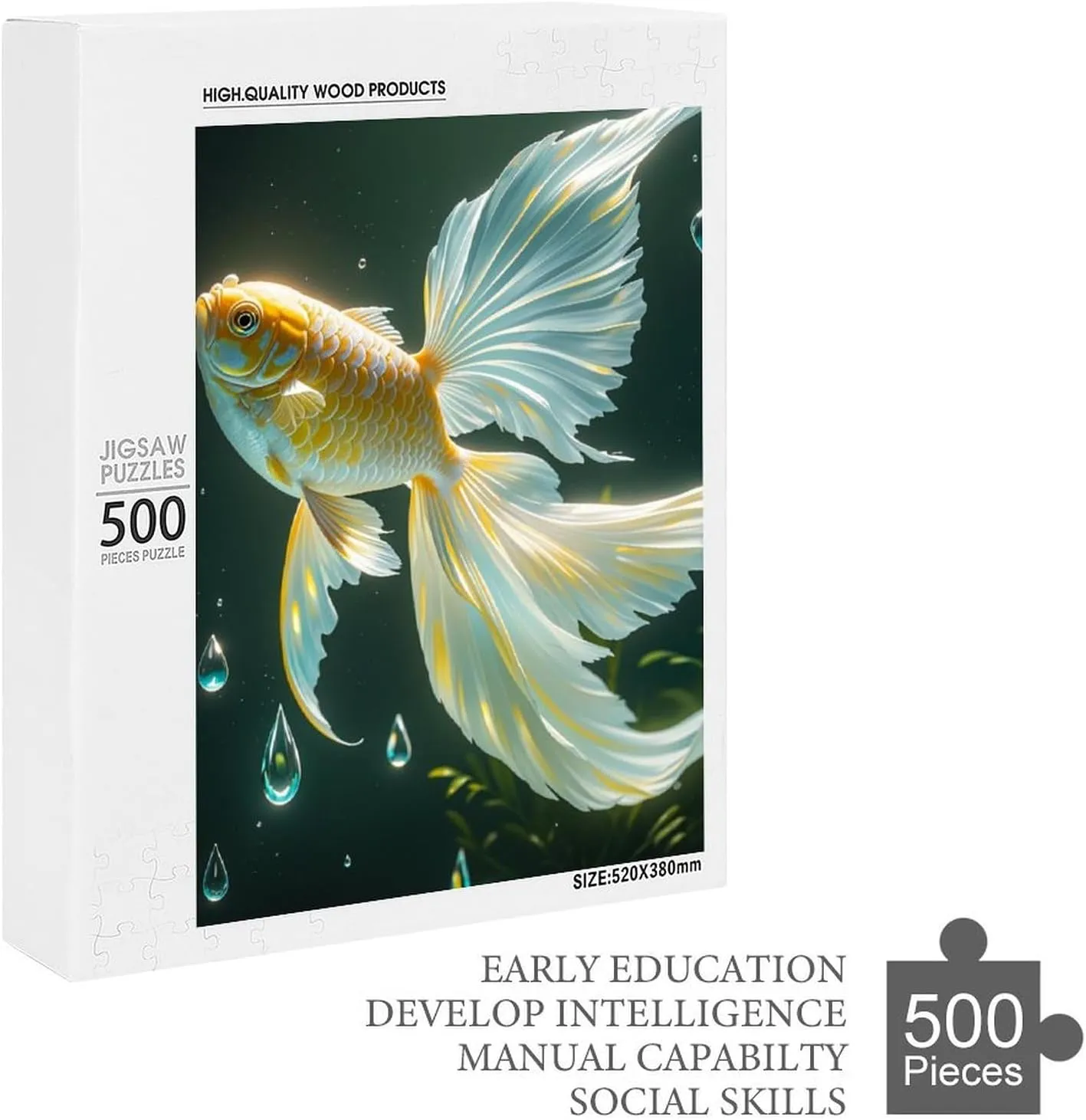 Wooden Jigsaw Puzzles - Beautiful Gold Fish Wooden Puzzle for Adults 500 Piece,Fun Leisure Game Educational Toys Decompressing Intellectual Puzzles Suitable Family Friends Decorations Gift
