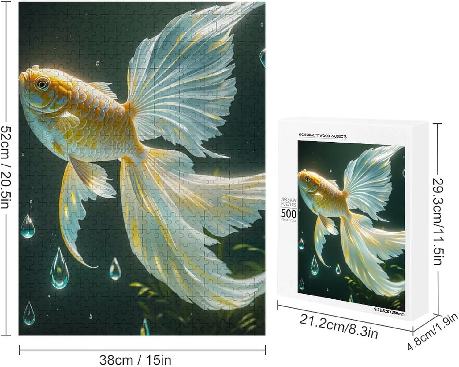 Wooden Jigsaw Puzzles - Beautiful Gold Fish Wooden Puzzle for Adults 500 Piece,Fun Leisure Game Educational Toys Decompressing Intellectual Puzzles Suitable Family Friends Decorations Gift