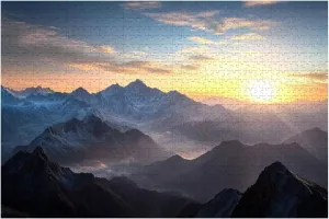 Wooden Jigsaw Puzzles for Adults 1000 Pieces Aerial View Misty Mountains Sunrise Fun and Challenging Board Puzzles Large Educational Game Kids Toys Gift Home Decor