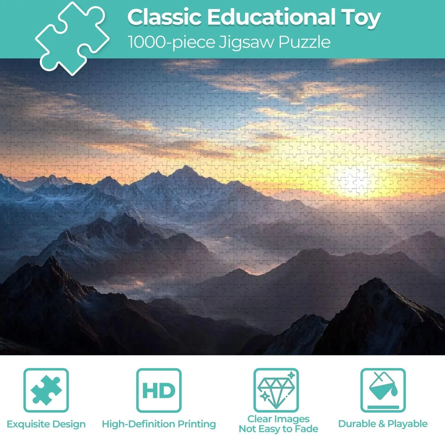 Wooden Jigsaw Puzzles for Adults 1000 Pieces Aerial View Misty Mountains Sunrise Fun and Challenging Board Puzzles Large Educational Game Kids Toys Gift Home Decor