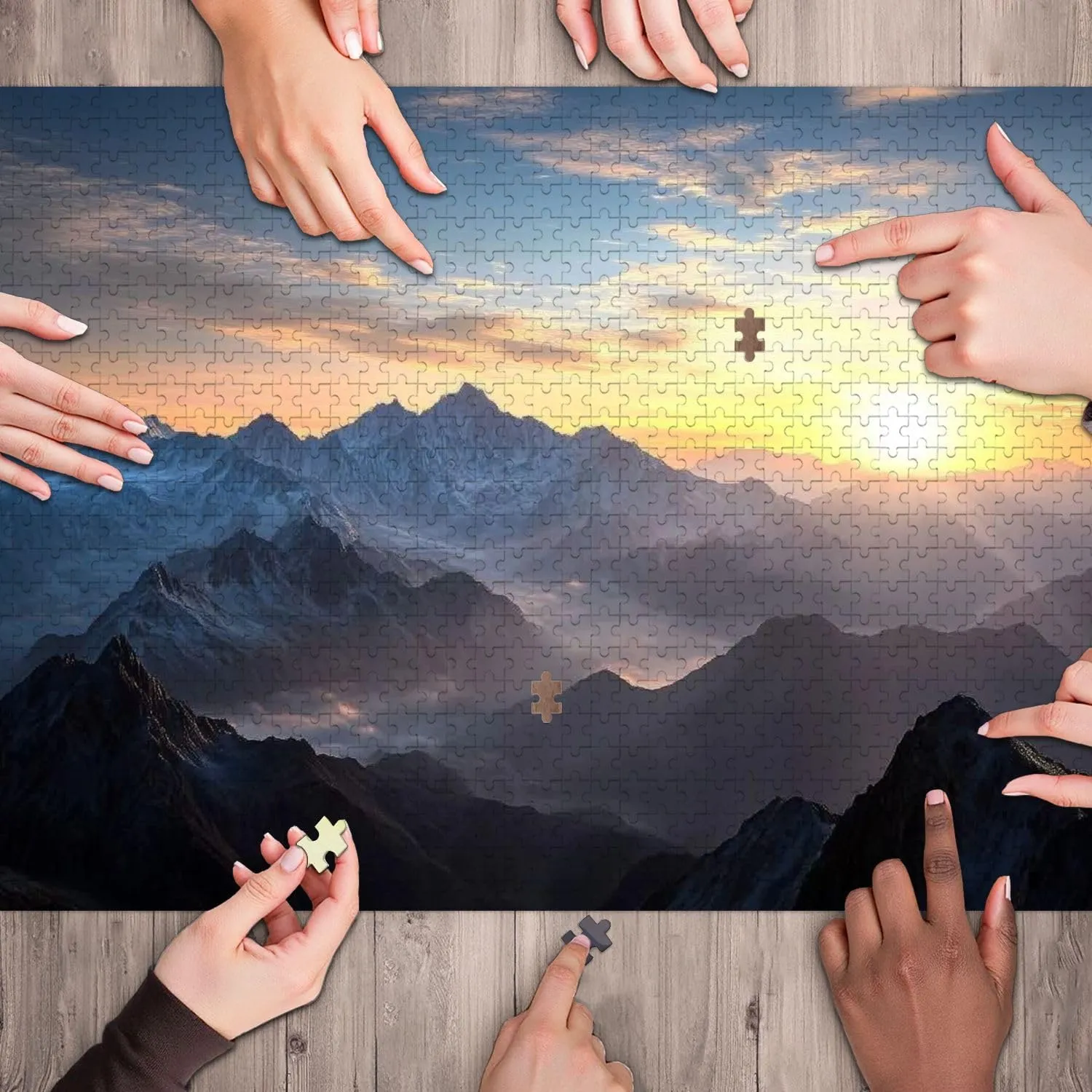Wooden Jigsaw Puzzles for Adults 1000 Pieces Aerial View Misty Mountains Sunrise Fun and Challenging Board Puzzles Large Educational Game Kids Toys Gift Home Decor
