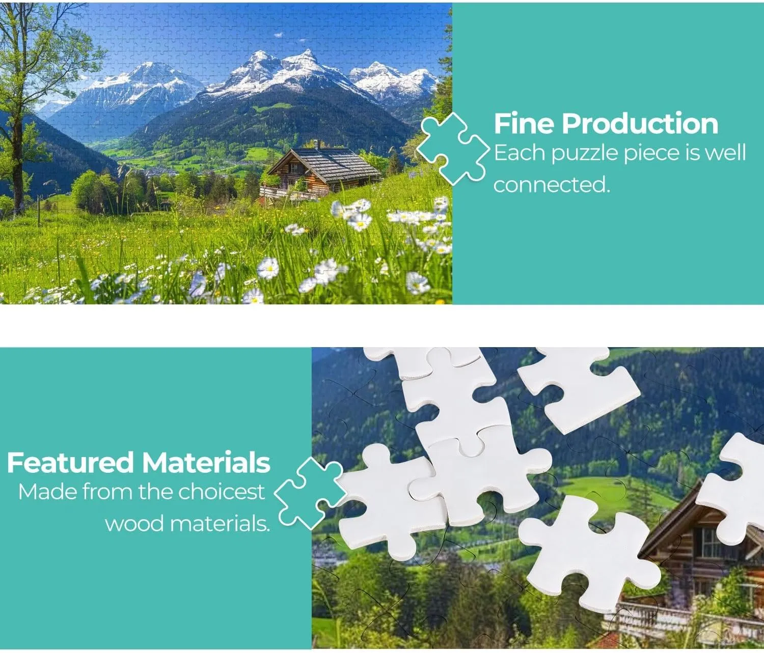 Wooden Jigsaw Puzzles for Adults 1000 Pieces Alpine Scenery Mountain Chalet Summer Fun and Challenging Board Puzzles Large Educational Game Kids Toys Gift Home Decor