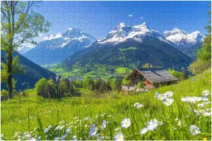 Wooden Jigsaw Puzzles for Adults 1000 Pieces Alpine Scenery Mountain Chalet Summer Fun and Challenging Board Puzzles Large Educational Game Kids Toys Gift Home Decor