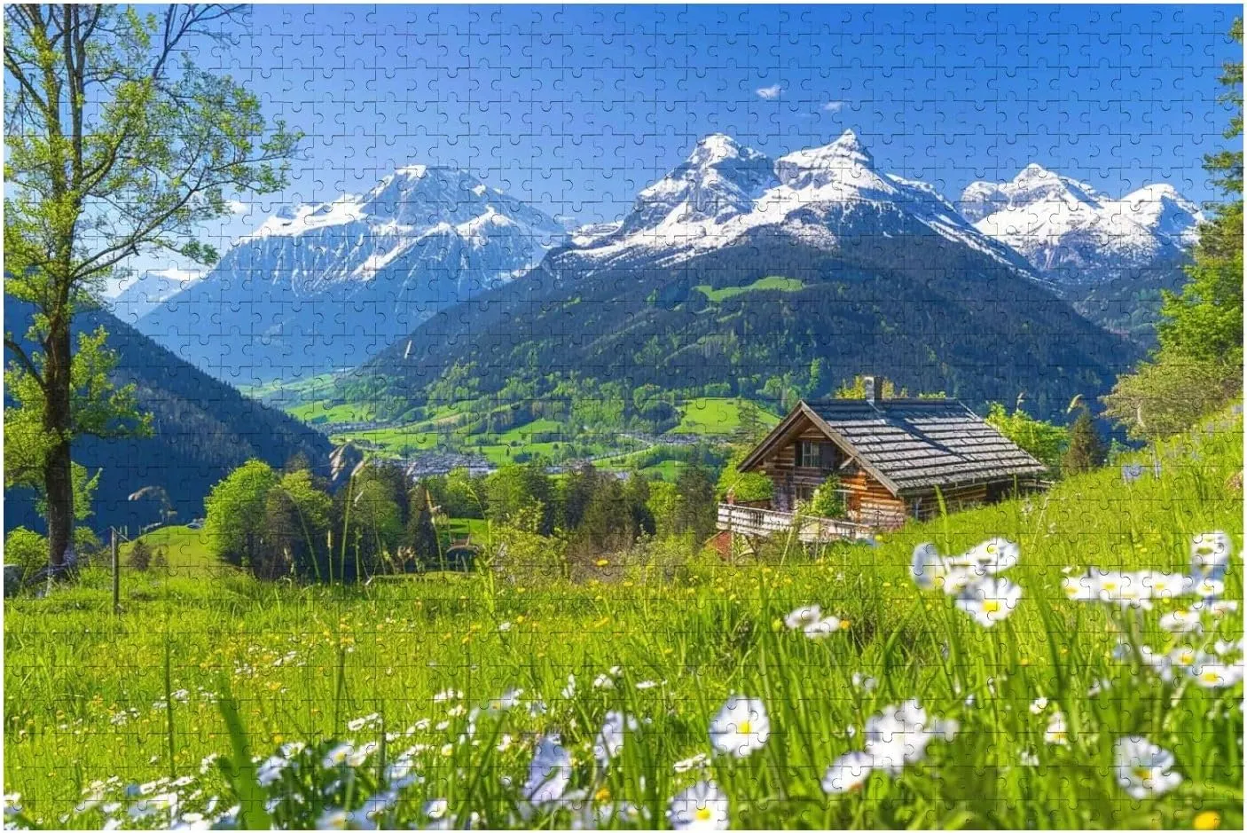 Wooden Jigsaw Puzzles for Adults 1000 Pieces Alpine Scenery Mountain Chalet Summer Fun and Challenging Board Puzzles Large Educational Game Kids Toys Gift Home Decor