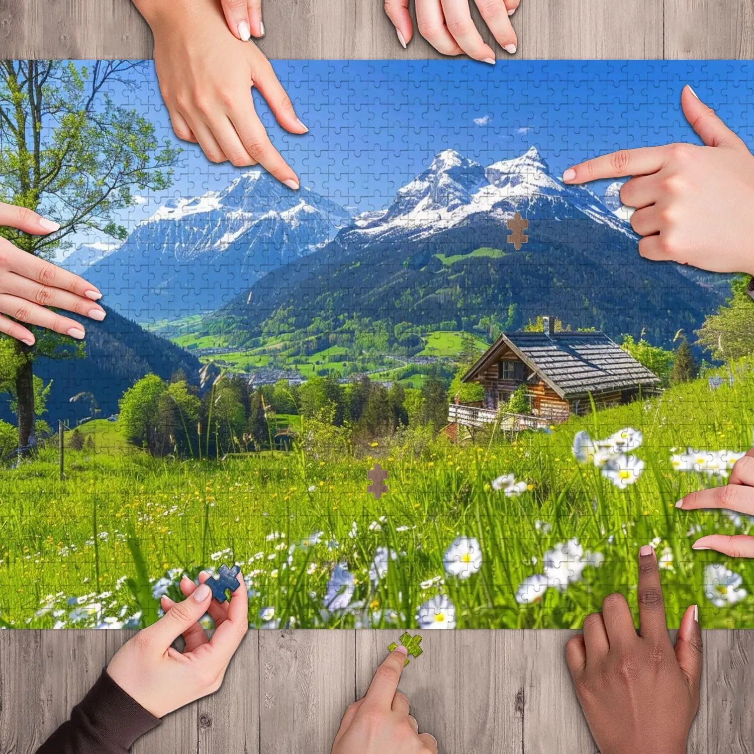 Wooden Jigsaw Puzzles for Adults 1000 Pieces Alpine Scenery Mountain Chalet Summer Fun and Challenging Board Puzzles Large Educational Game Kids Toys Gift Home Decor
