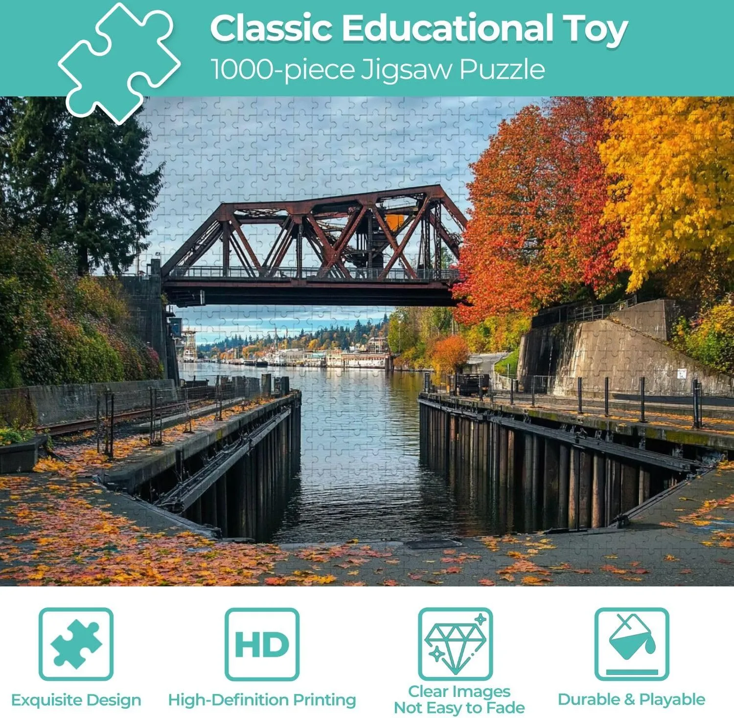 Wooden Jigsaw Puzzles for Adults 1000 Pieces Raised Bridge Waterway Fun and Challenging Board Puzzles Large Educational Game Kids Toys Gift Home Decor