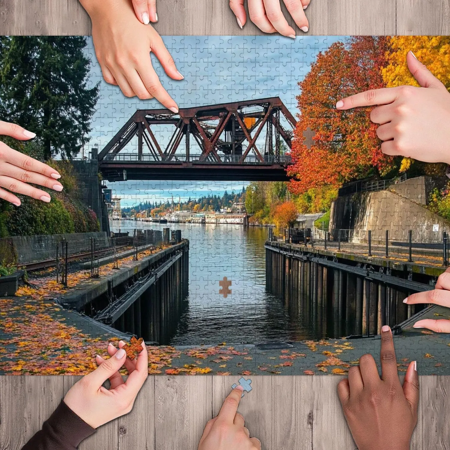 Wooden Jigsaw Puzzles for Adults 1000 Pieces Raised Bridge Waterway Fun and Challenging Board Puzzles Large Educational Game Kids Toys Gift Home Decor